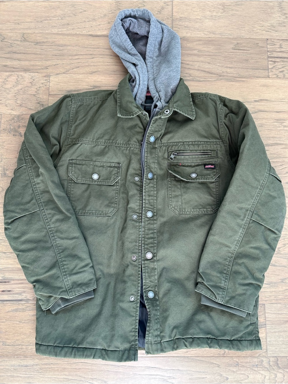Dickies Hooded Duck Canvas Quilted Utility Jacket Green Mens Small